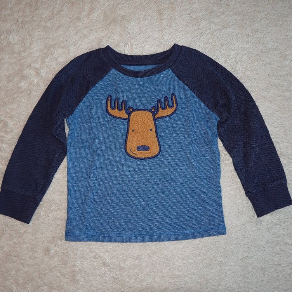 Boys Size 5T Jumping Bean Moose Long Sleeve Blue Waffle Top, Like New